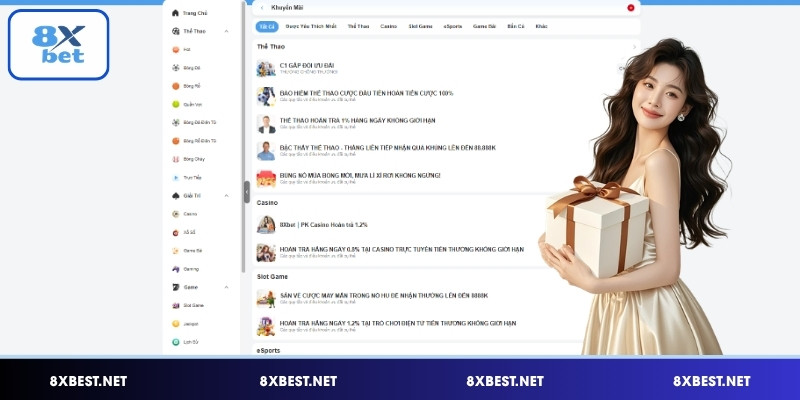 Danh sách khuyến mãi 8XBET theo từng sảnh trò chơi