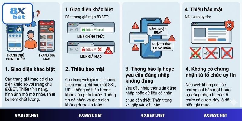 Dấu hiệu nhận biết link vào 8XBET giả mạo